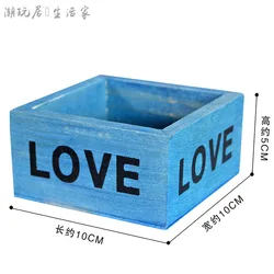 Rustic Vintage Wooden Flowerpot for Home and Garden Decor (Blue LOVE)