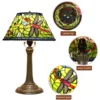 12 Inches Lampshade Stained Glass American Dragonfly Flower Vintage Bronze Flush Mount Tiffany Table Lamp 3