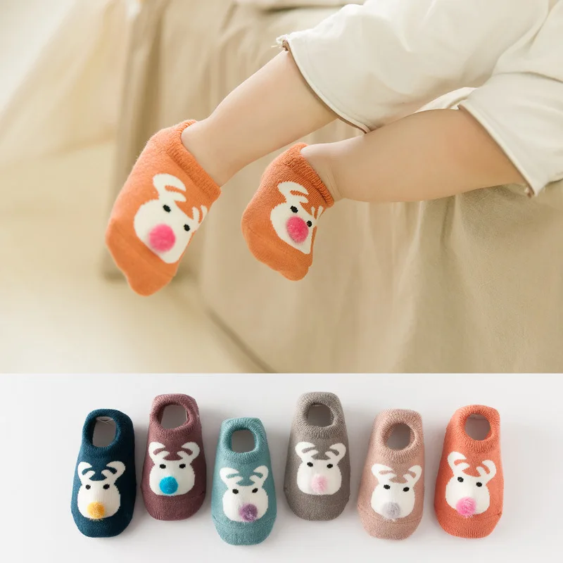 Winter Baby Boys Girls Socks Rubber Soles Slip-resistant Floor Socks Cartoon Infant Kids Cotton Animal Thicken Warm Shoe Socks