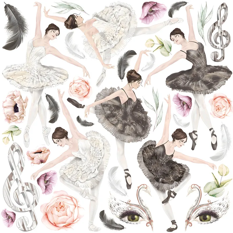 9Pcs/Pack Black Swan Ballet Girls Sticker DIY Craft Scrapbooking Album Junk Journal Decorative Stickers 43pcs pack vintage photo human anatomy room sticker diy craft scrapbooking album junk journal decorative stickers