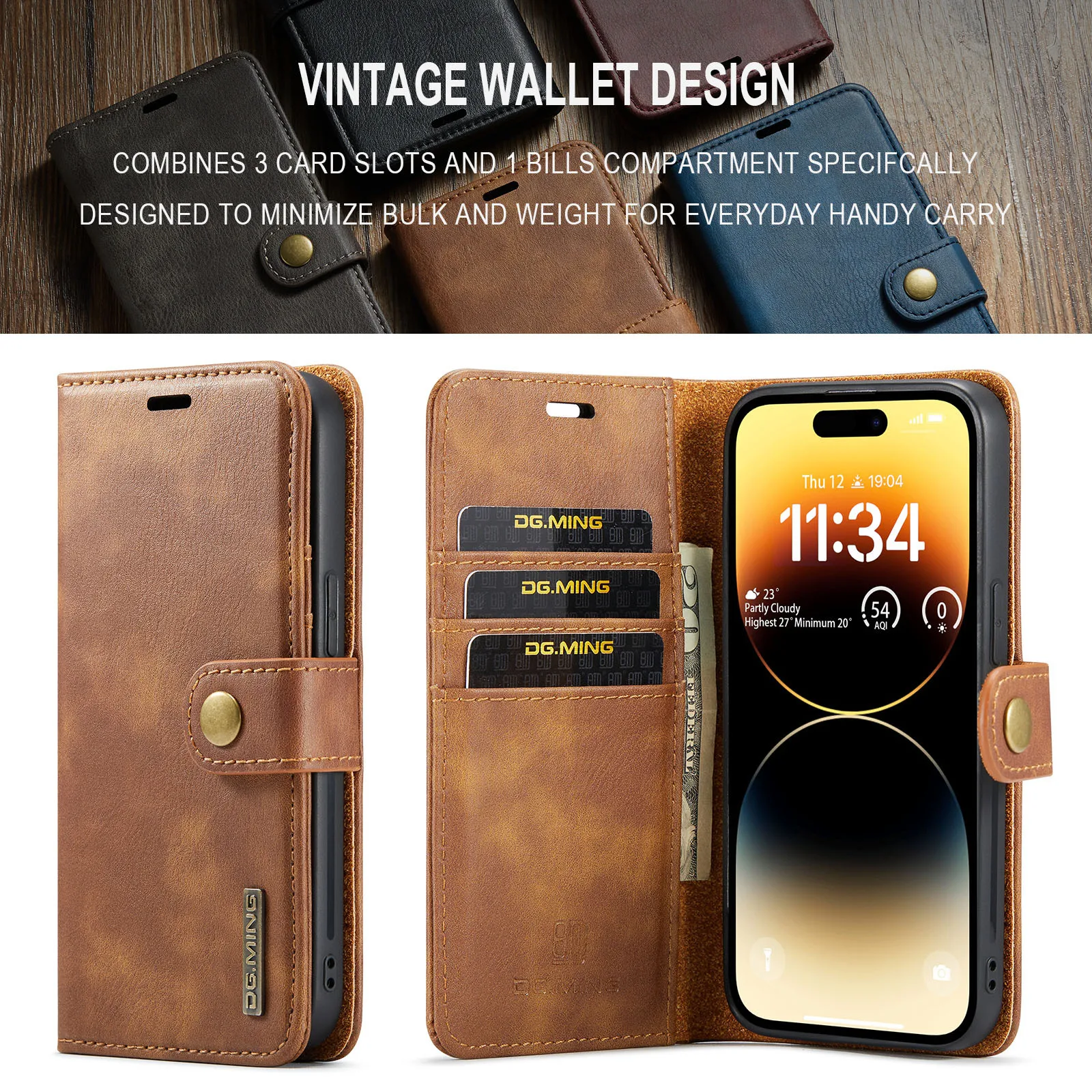 Versatile Detachable Leather Wallet Case with Magnetic Card Holder