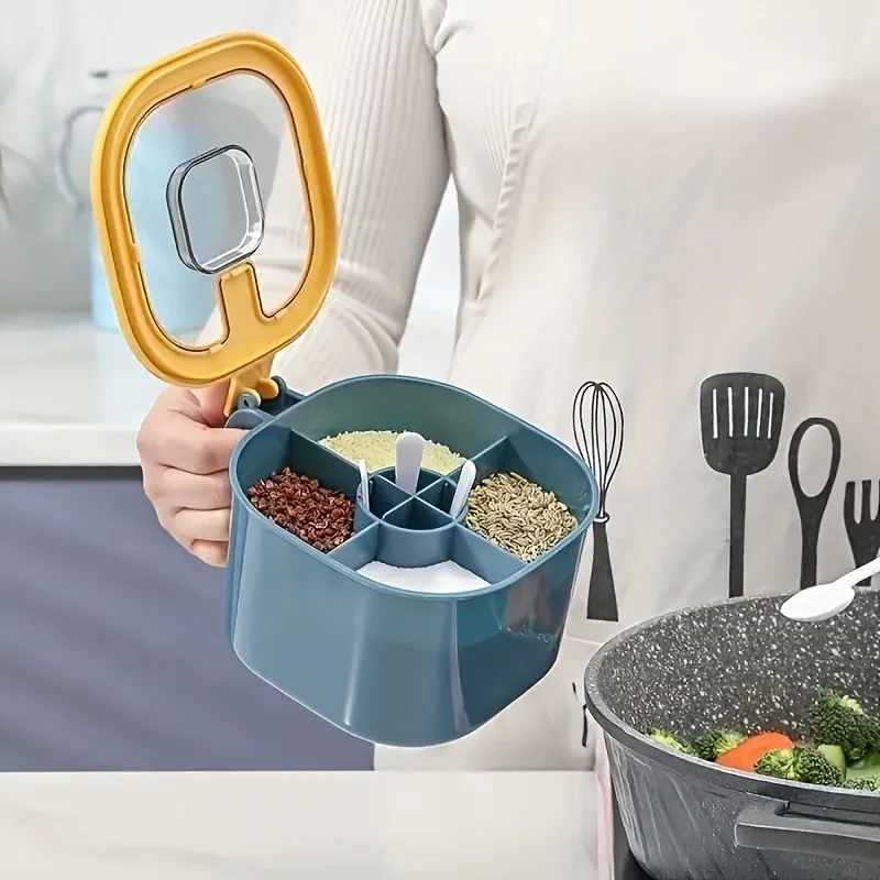A 4-In-1 Large Capacity Seasoning Box with a Lid And Spoons Comes with Four Spoons for in The Home Kitchen for Salt Containers 5