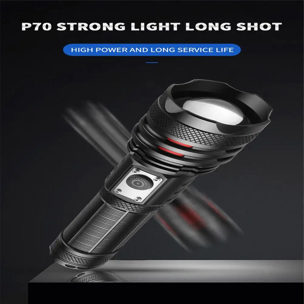 

Flashlight Xhp90 Portable Flashlight Type-c Charging Zoom P70 Attack Head Flashlight For Outdoor Camping
