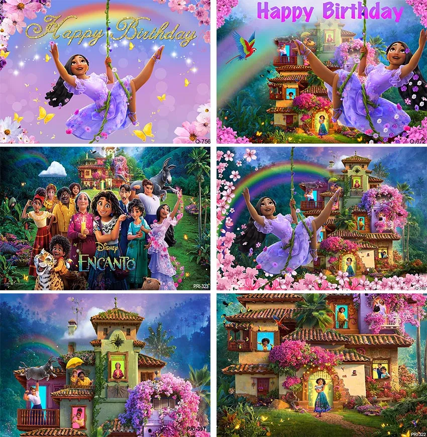 Disney Charming Encanto Photo Backdrop Girls Birthday Photography Backdrop Magic Whole House Custom Banner Decoration Photo Prop