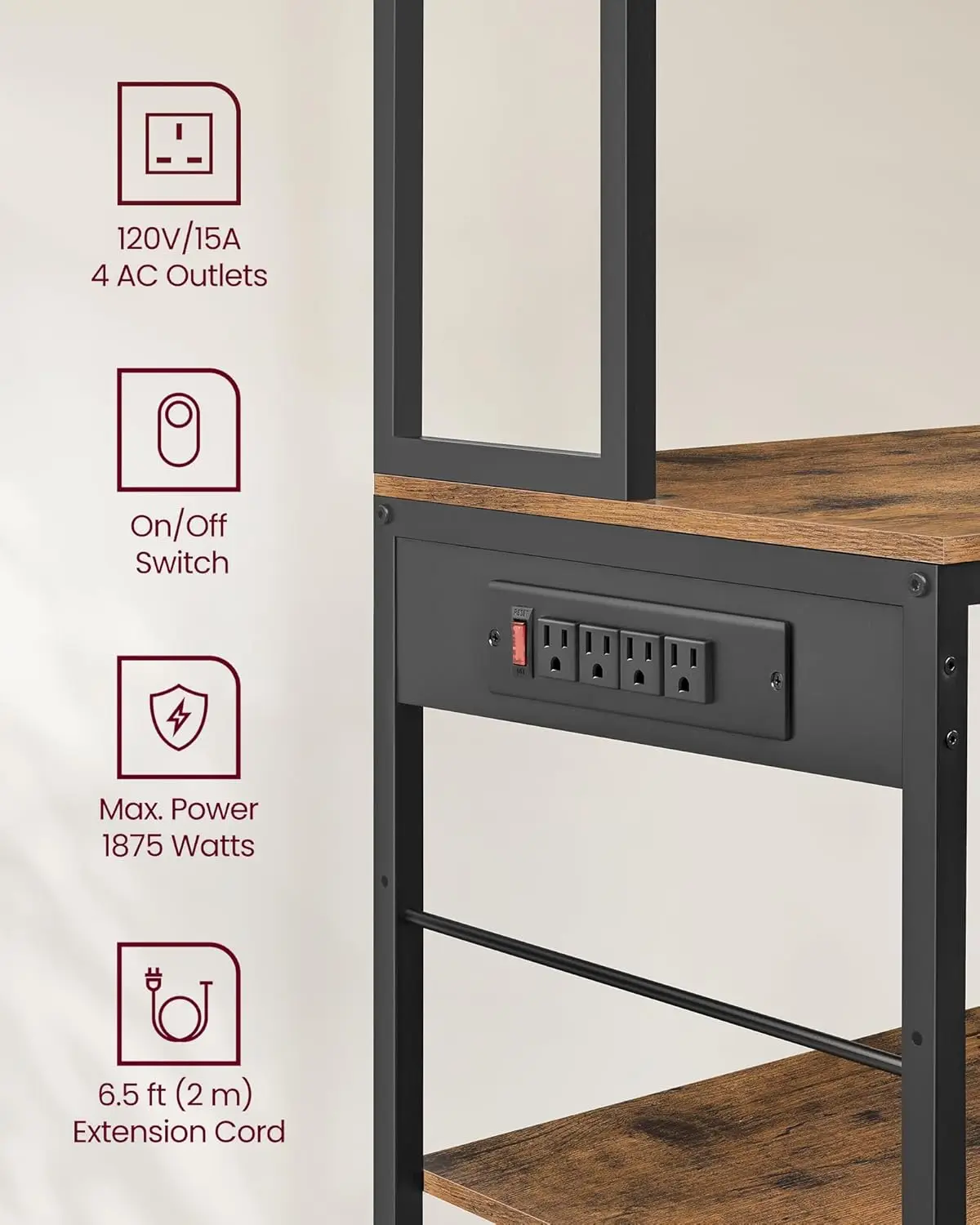 Bakers Rack with   Coffee Bar Stand with Adjustable Storage Shelves  Fabric Drawer  12 Hooks  Table for Microwav 5