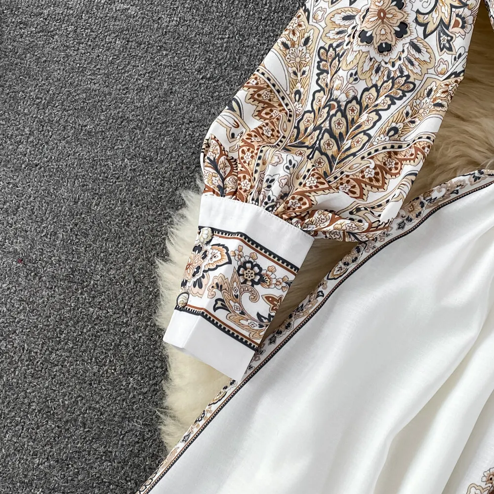 Women Vintage Long Dress Fashion Print A-line Ruffled Elegant Floral Party Dresses Ladies Long Sleeve Casual Long Robe Vestidos