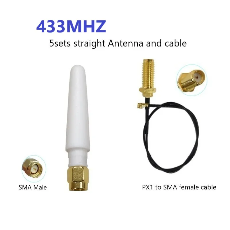 433MHZ 안테나 3dBI 게인 화이트 스트레이트/엘보 헤드 SMA 남성 px1 - SMA 여성 케이블 5개 로라 로라완 433mhz 메쉬스타틱 네트워크