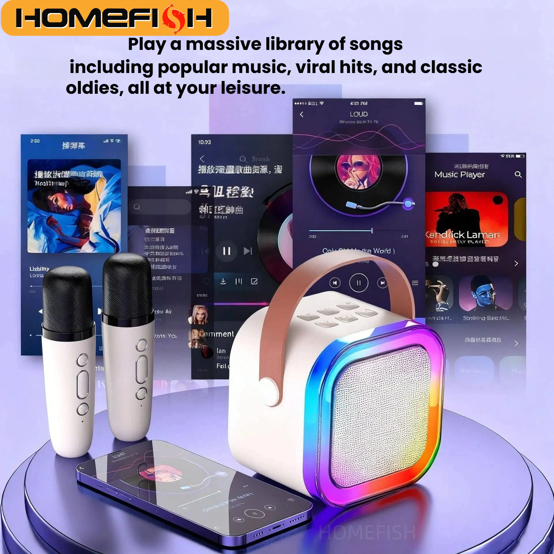 HOMEFISH K12 Karaoke Machine Portable 5.3 PA Speaker System