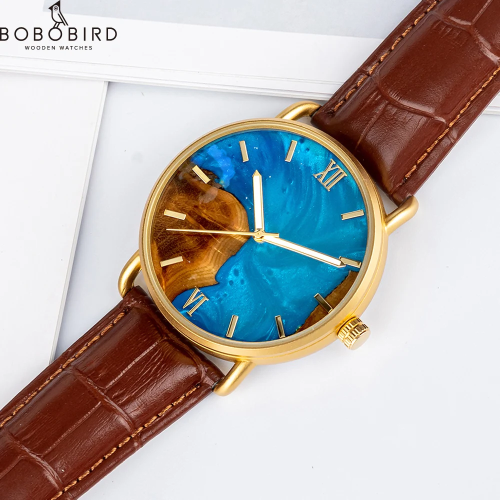 BOBO BIRD resin Man Watch Quartz Men's Watches Wood Wristwatch Male Timepiece Clock Blue Wrist Man Watch Customize Dropshipping 5