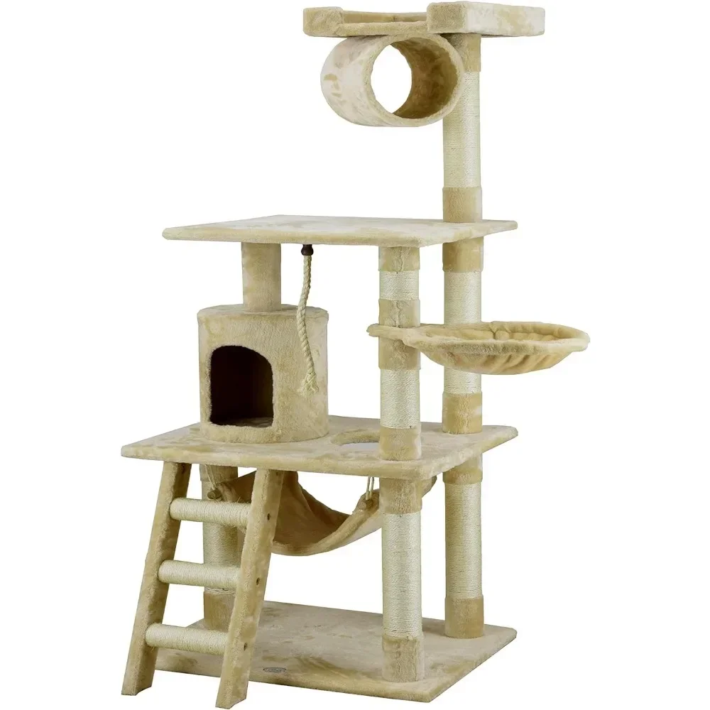 

62" Classic Cat Tree Kitty Tower Kitten Condo Scratcher for Indoor Cats with Sisal Posts, Condo, Ladder, Soft Perch, Hammock