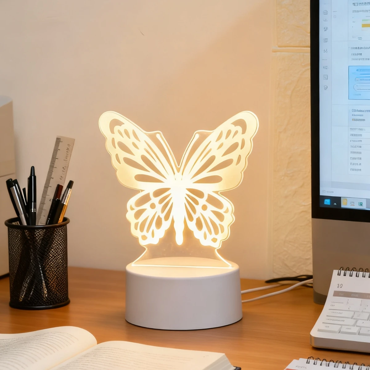 תאורת לילה בעיצוב פרפר חלומי 3D, תאורה דקורטיבית לשולחן עבודה באמצעות USB, מתאימה לקישוט חדר שינה רומנטי, מתנה מושלמת לחג המולד