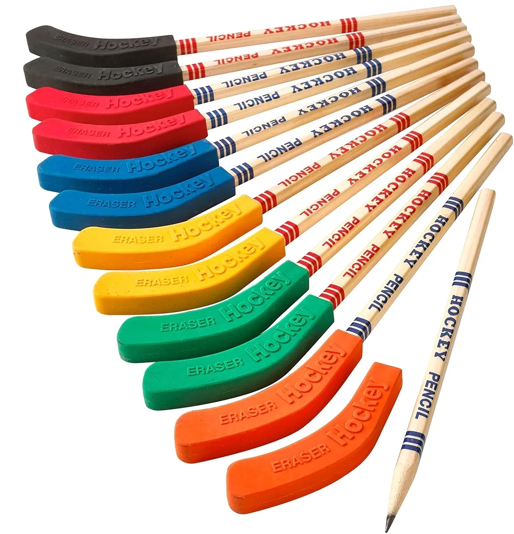 12Pcs Hockey Pencils 9 Inch Sports Pencil with Eraser Party Favors Sports Theme for Birthday Parties School Prizes Hockey Gifts