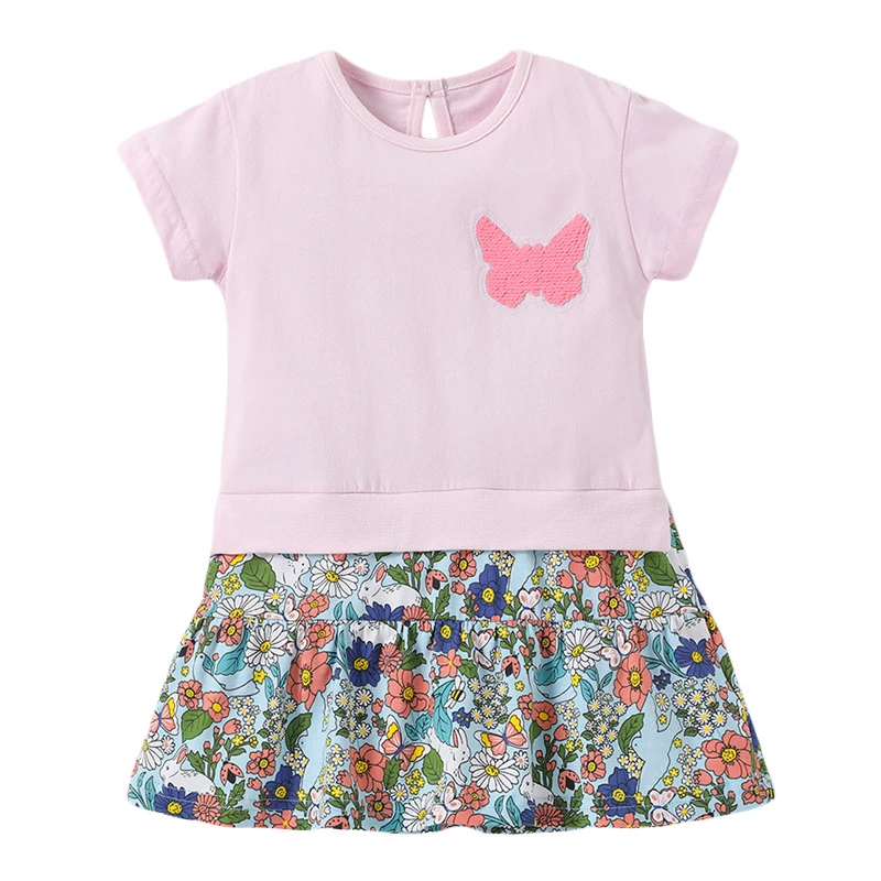Little maven 2022 Casual Clothes for Baby Girls Summer Lovely Butterfly Pink Dress Kids Pretty Wear for Children top Dresses