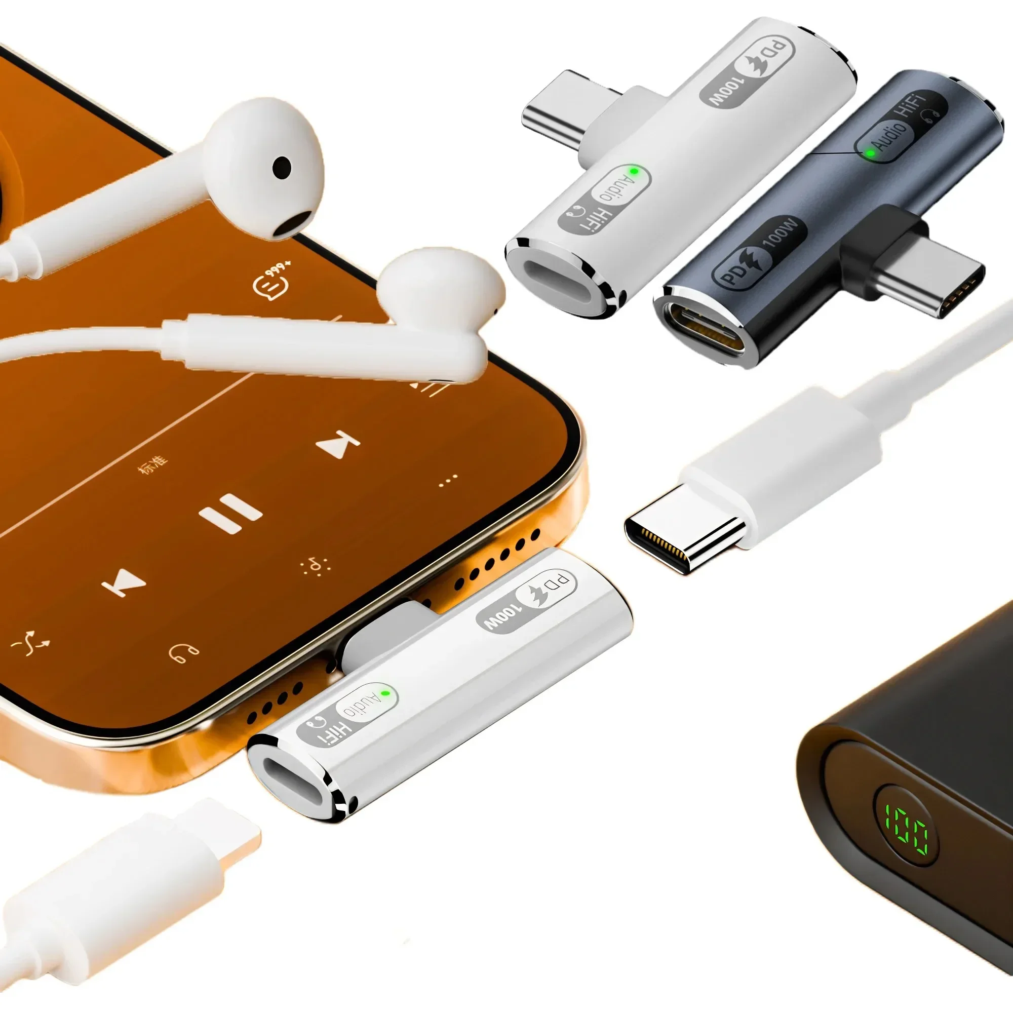 USB C 헤드폰 오디오 및 충전기 2 in 1 어댑터 타입-C to IOS 8핀 유선 이어폰 PD 100W 고속 충전 기능 탑재 (폰/태블릿용)