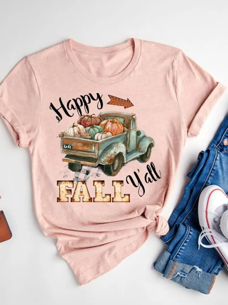 Halloween Fall Autumn T-shirt Ladies Thanksgiving Love Pumpkin Spice Basic Tee Top Clothes Women Graphic Print T Shirt173_voghion.com