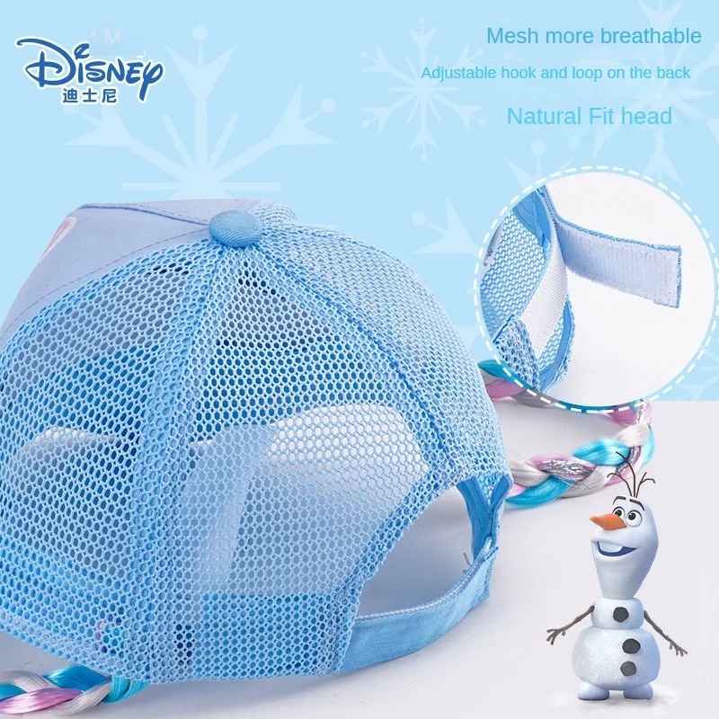Disney Children's Frozen Adventure Baseball Hat Girls' Duck Tongue Hat Summer Thin Mesh Sunscreen Disney Braid Kid Birthday Gift