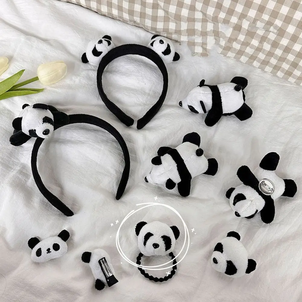 

Plush Elastic Ponytail Holder Hair Rope Plush Animal Doll Brooch Panda Headband Women Hair Accessories Chinese Style Headwear