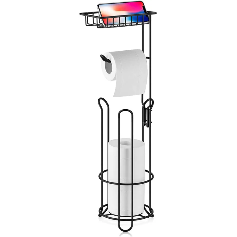 Toilet Paper Holder Stand Bathroom Toilet Paper Storage with Raised Base Tissue Roll Dispenser with Top Shelf