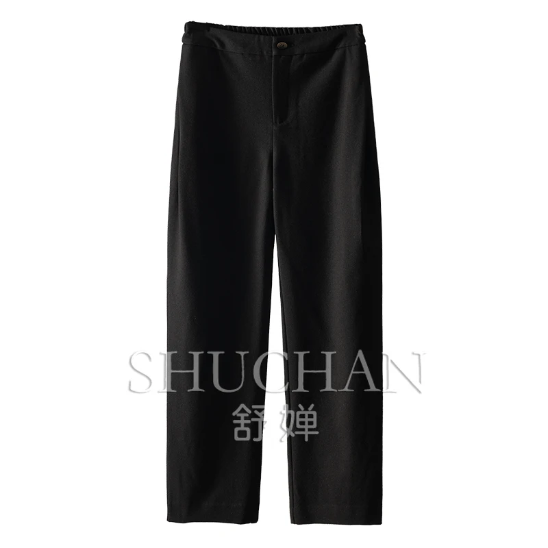 

SHUCHAN wool blend pantalones mujer women pants Full Length Office Lady STRAIGHT Winter Elastic Waist