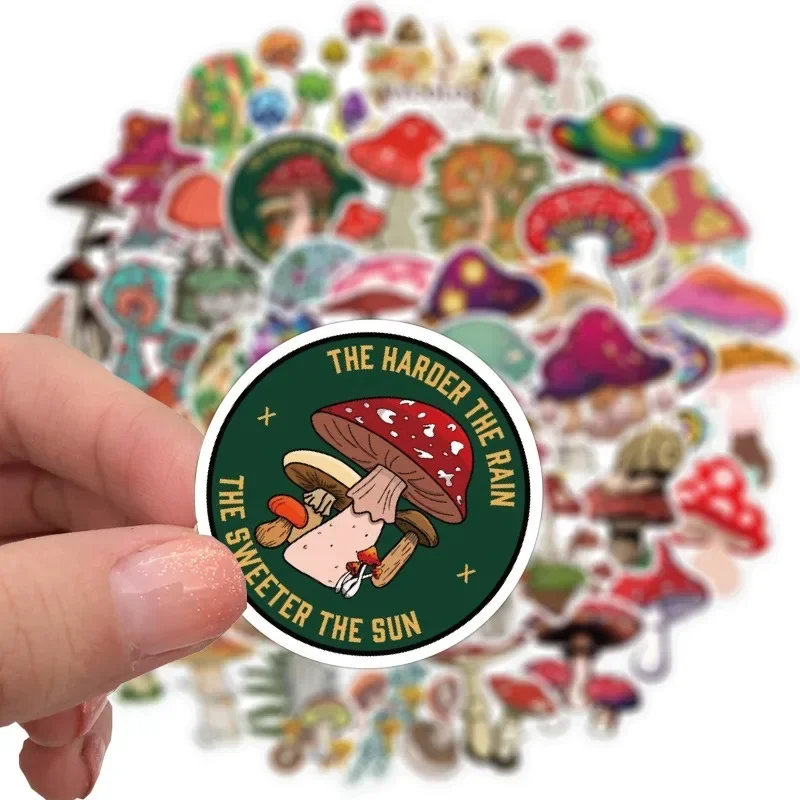 50pcs Cute Cartoon Mushroom Stickers Waterproof Removable DIY Decals for Laptop Luggage Motorcycle Graffiti PVC Stickers