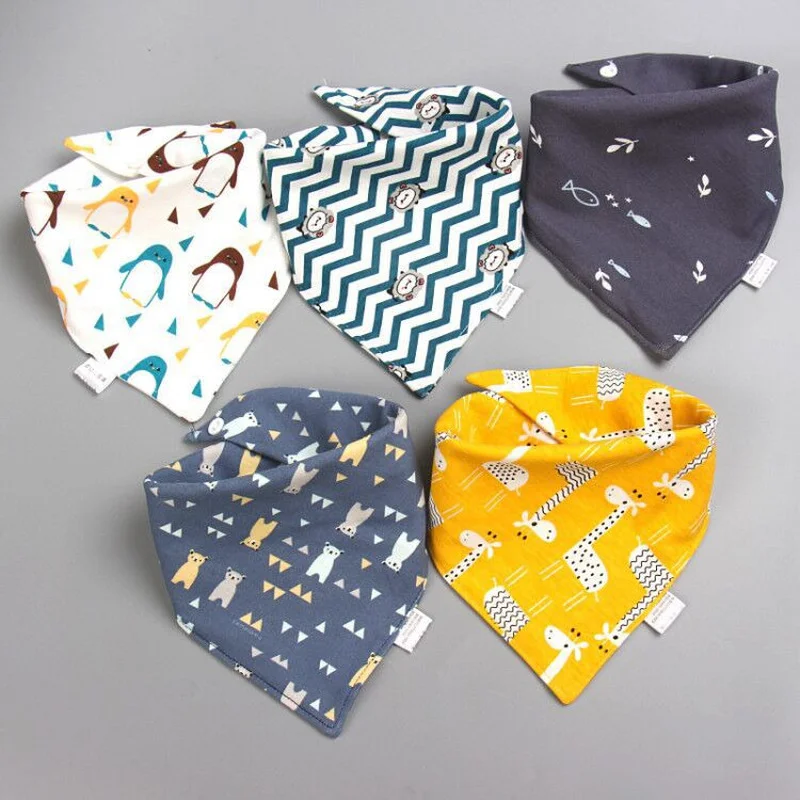 

5pcs Baby Bibs Triangle Scarf Cotton Cartoon Child Bandana Bib Dribble Bibs Newborn Slabber Absorbent Cloth Bib Waterproof Towel