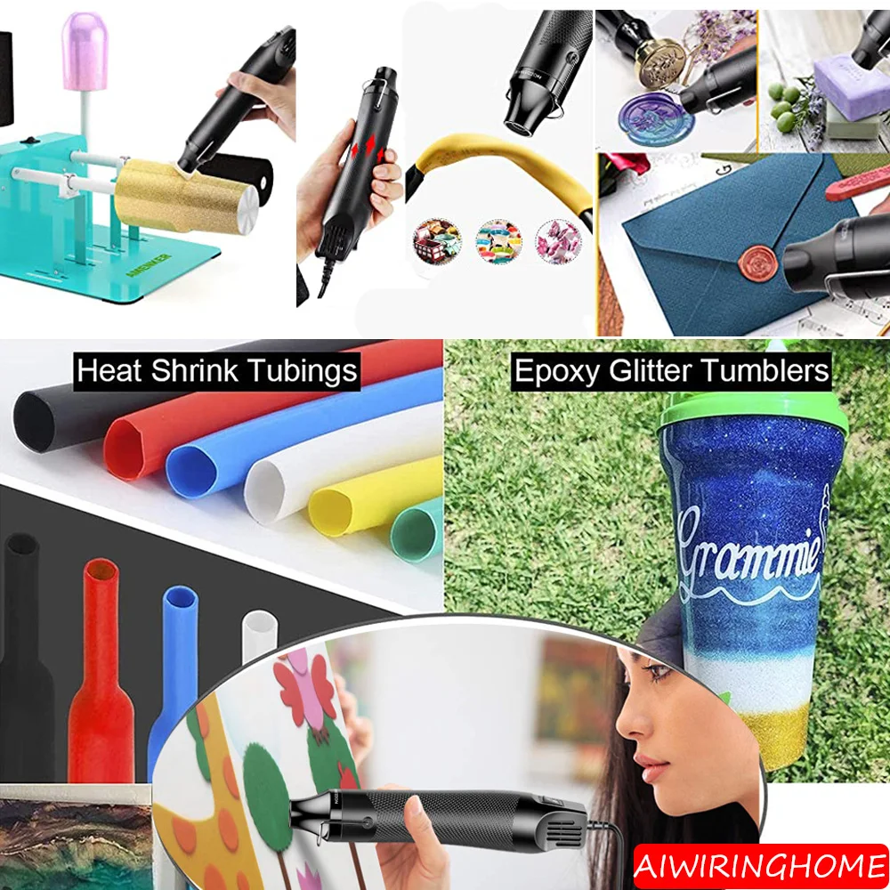 300W Electrical Mini Heat Gun Handheld Hot Air Gun with 300PCS Heat Shrink Butt for DIY Craft Embossing Shrink Wrapping PVC 2