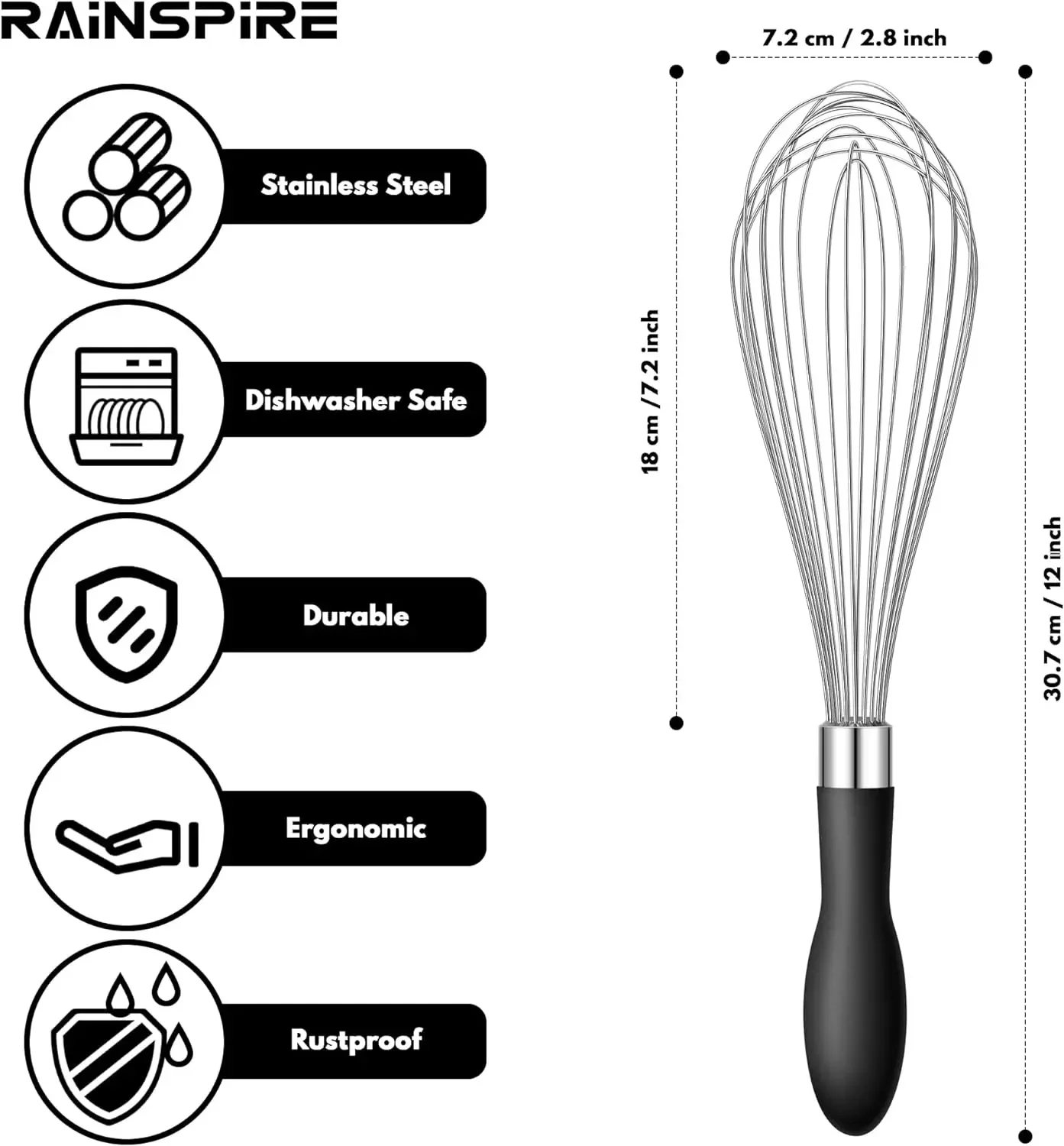 Household Stainless Steel Manual Mixer Balloon Whisks for Cooking Soft Silicone Handle for Blending Whisking 12 Inch balloon wire whisk ball whisk wire whisk
