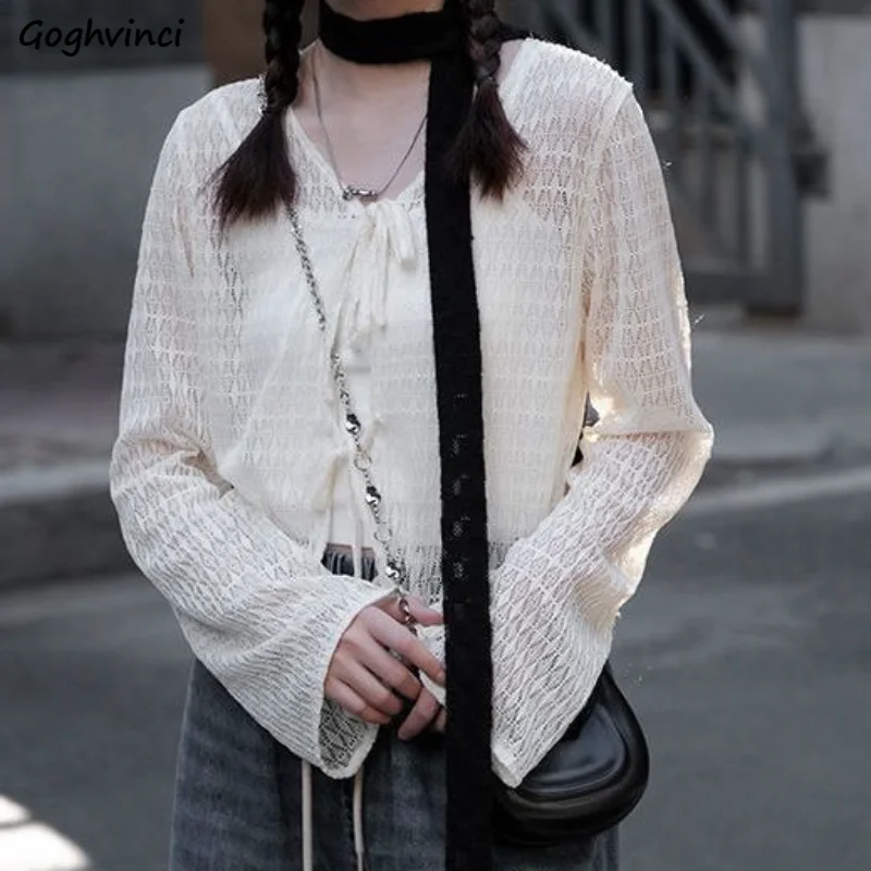 

Sheer Jackets Women Lace-up Summer Sun-proof Korean Style Ladies Temperament Solid Chic All-match Vintage Fashion Ulzzang Casual