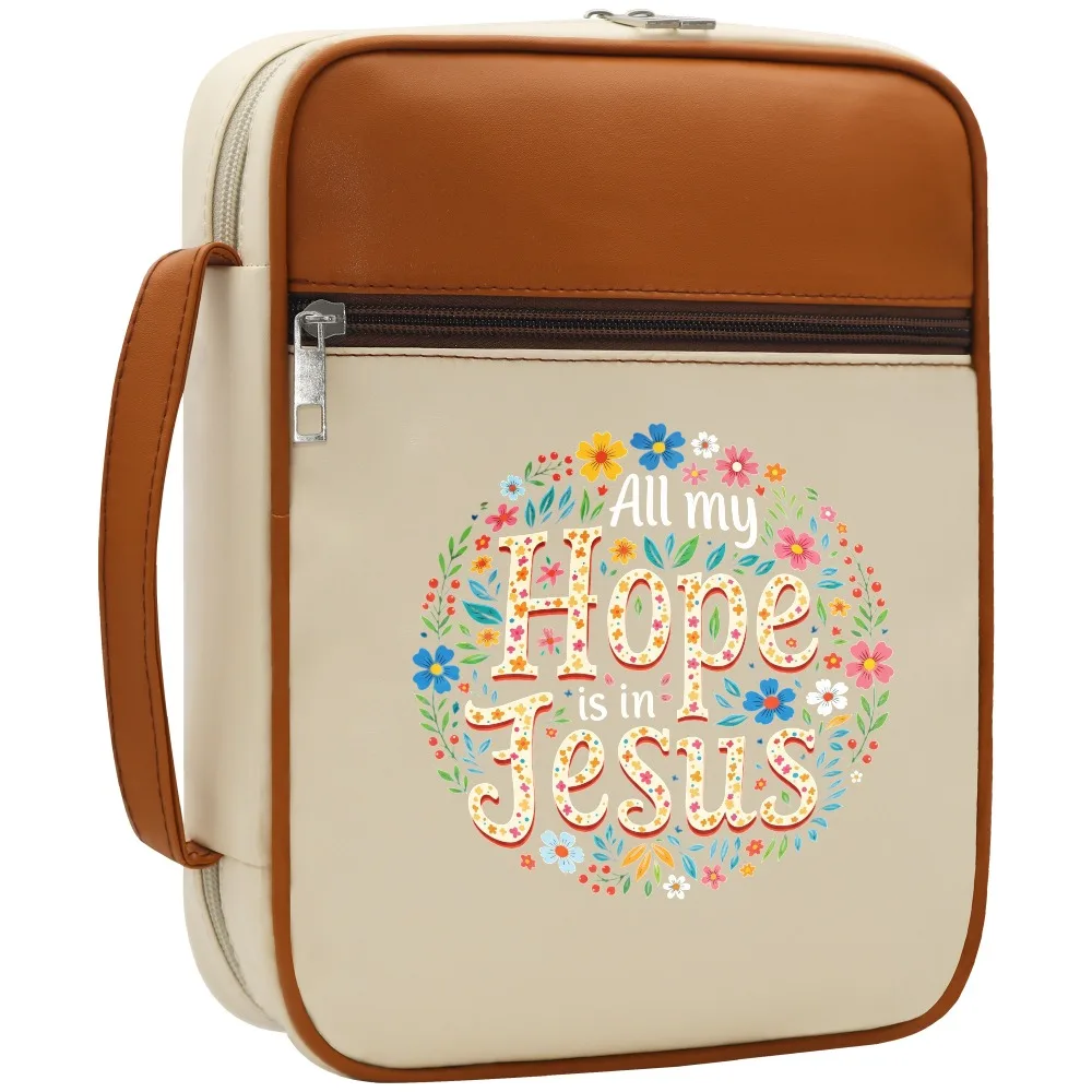 Floral Wreath Print Bible Cover with Handle and Zipper Closure