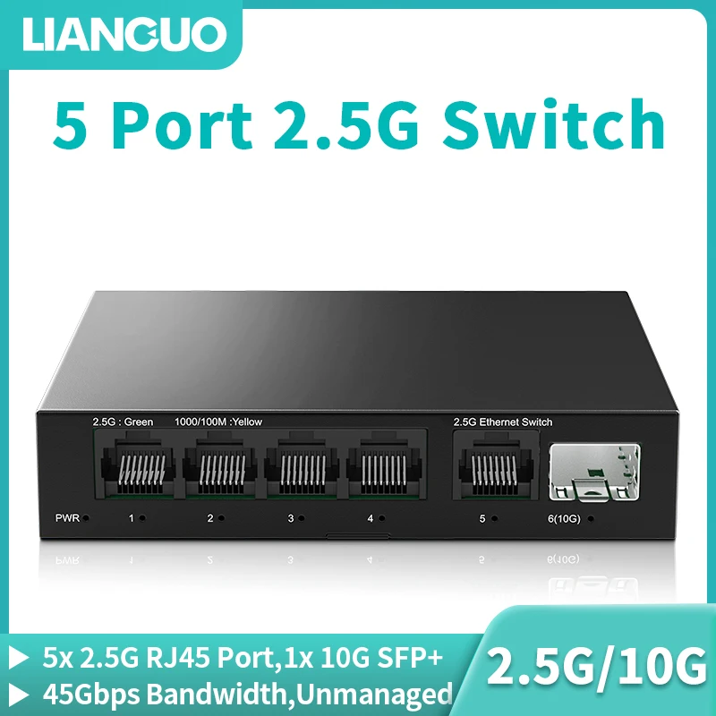 2.5GbE Ethernet Switch Unmanaged 2.5Gbps Network Switch 1 Port 10Gb SFP+ Slot Home Lab Setup Plug and Play