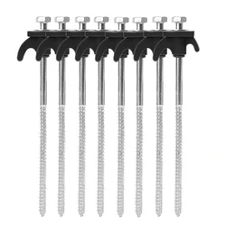 Durable Carbon Steel Spiral Tent Stakes - Set of 10/2 Hooks (Black - 8pcs)