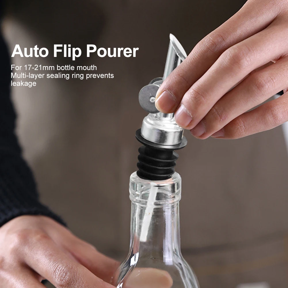 1pc Bottle Pourer Auto Flip Liquor Bottle Pourer for Alcohol Stainless Steel Pour Spout with Plug for Cocktail Olive Oil Vinegar liquor pourers liquor dispenser