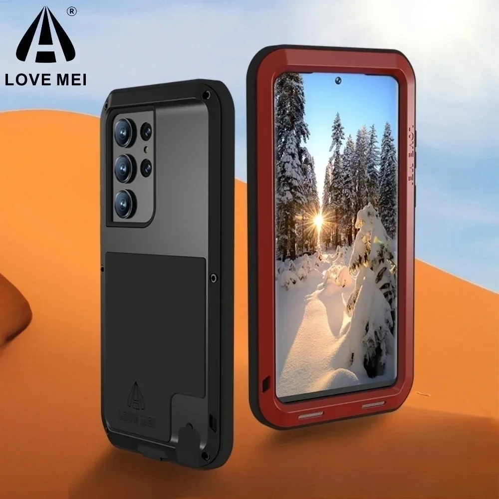 Love Mei Silicone Phone Case Military Grade Metal Protective Cover Shockproof and Dustproof for Samsung S24 S23 Plus S23 Ultra