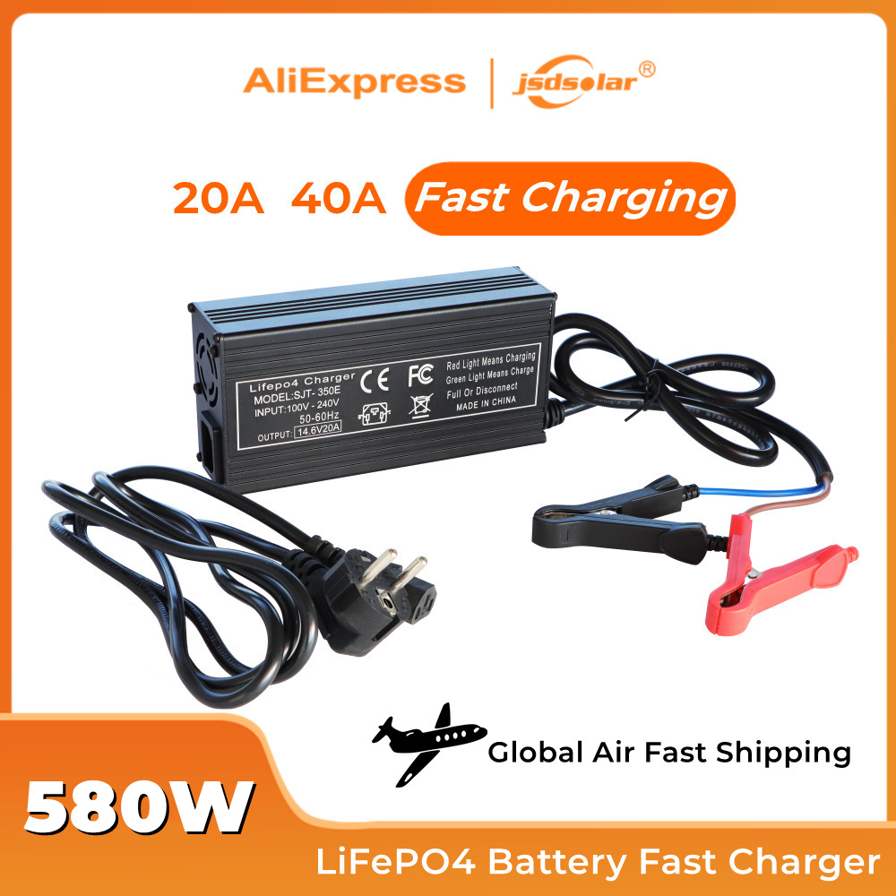 12V 24V LiFePO4 Battery Charger 20A 40A High Power Fast Charge Lithium Battery Pack Energy Storage Charger 14.6V Battery Adapter