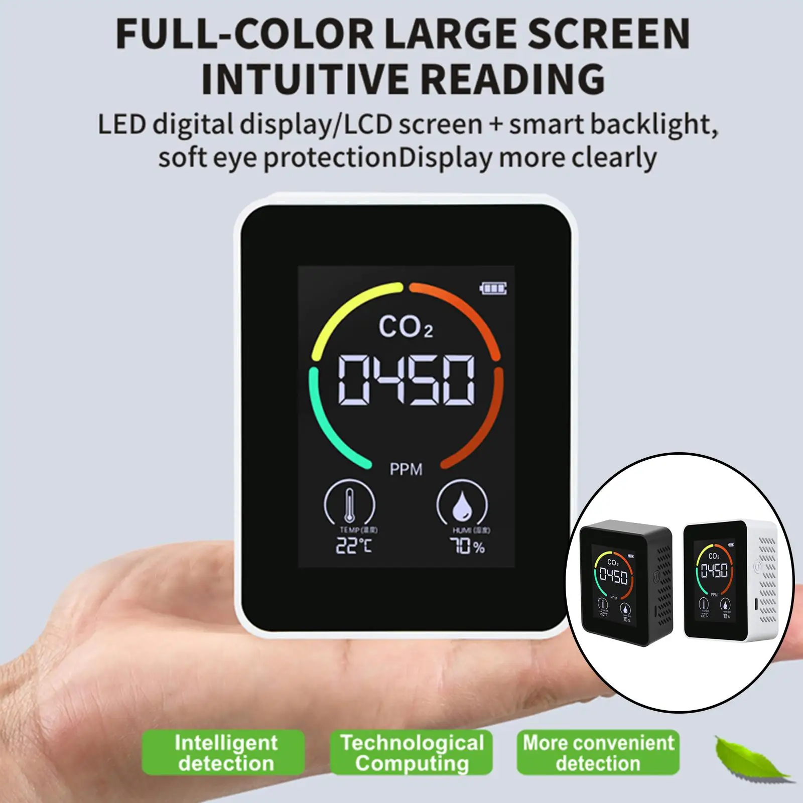 Air Quality Indoor LCD for Home Offices 2000mah Temperature and Humidity Professional Detector 400-5000ppm
