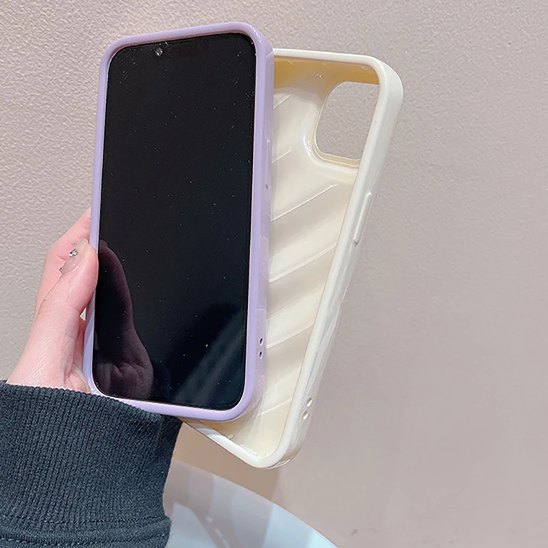 Japan Korea Ins Solid Color Wave Pleat Phone Case For Apple iPhone