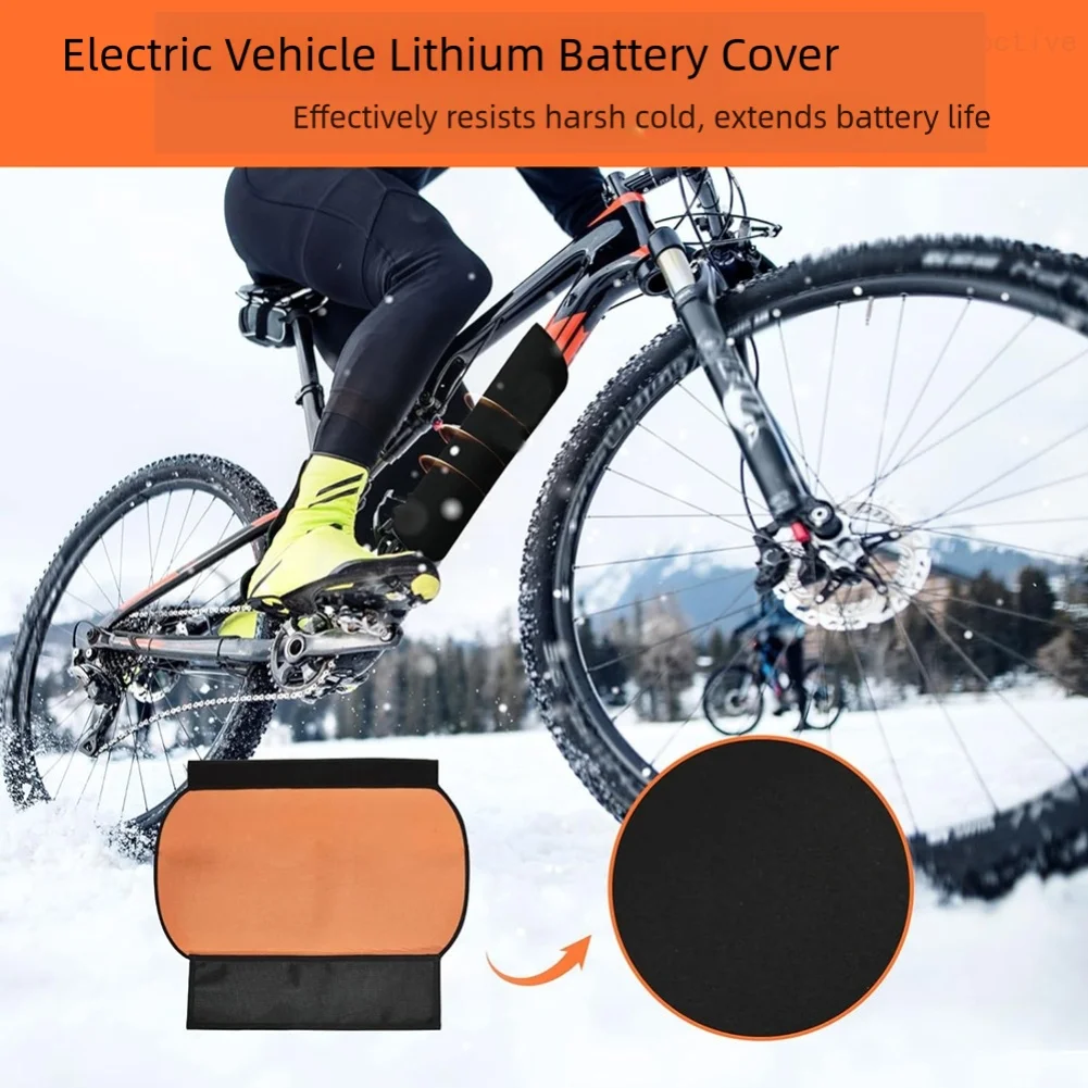 SPORTARC insulated neoprene weatherproof ebike battery cover sleeve in matte black  Thermal neoprene ebike battery protective cover installed on downtube frame