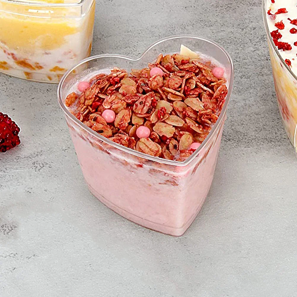 10 Pcs Heart Shaped Pudding Cup Transparent Dessert Cup Disposable Mousse Party Tiramisu Clear Storage Household