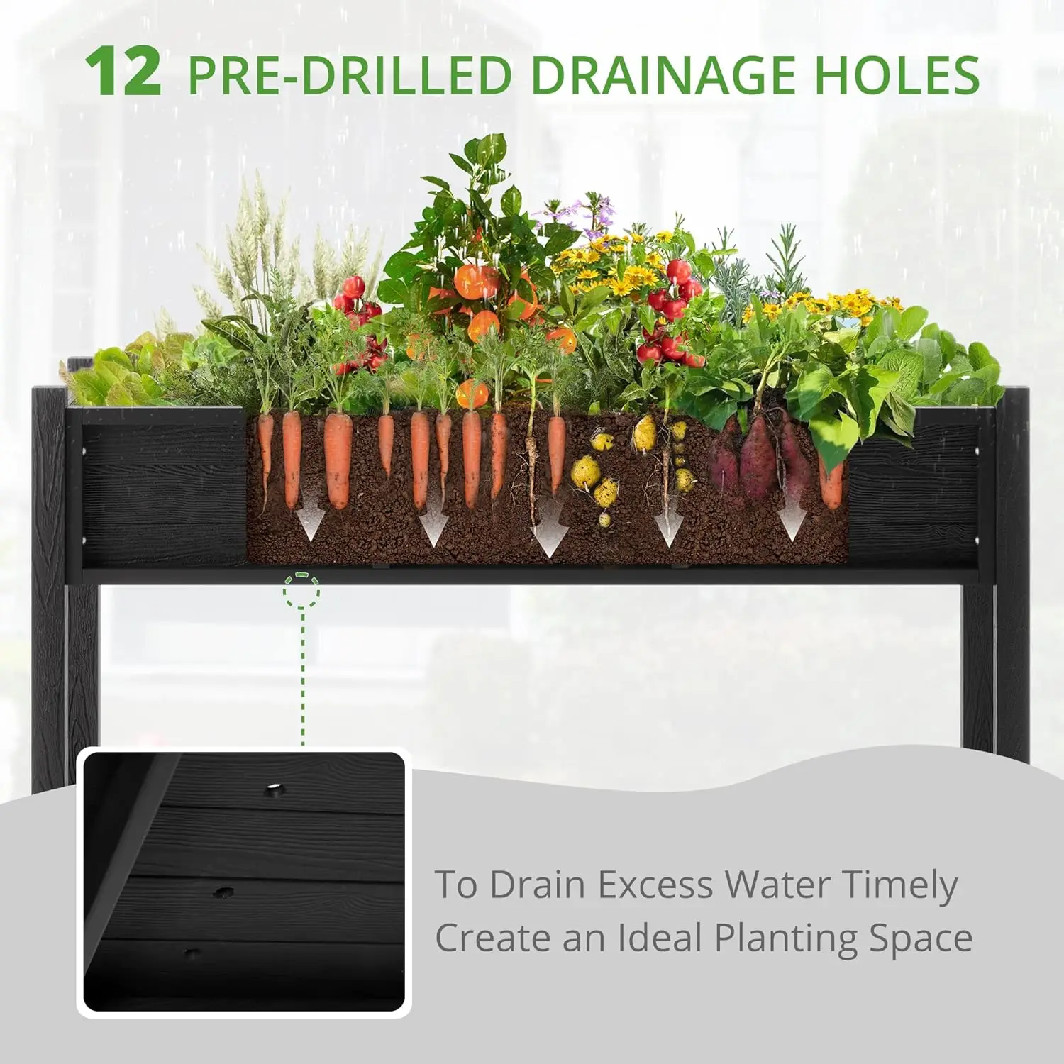 BONA Raised Garden Bed with Tools, 47*18*29 in, Poly Elevated Planter Box with Legs And Storage Shelf, Weather Resistant, 3- 5