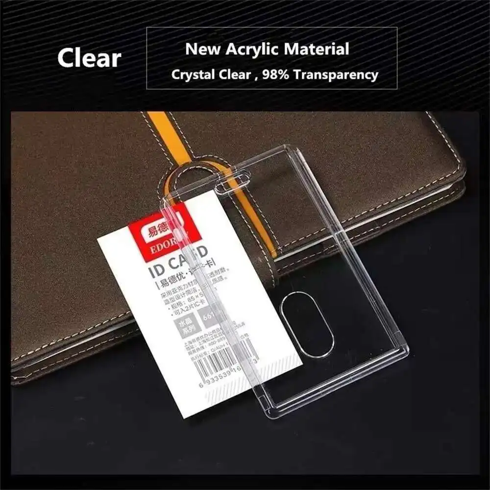 Heavy Duty Double-sided Clear Acrylic Id Card Badge Holder Name Tag Holder for Student Employee Worker Office Meeting Company