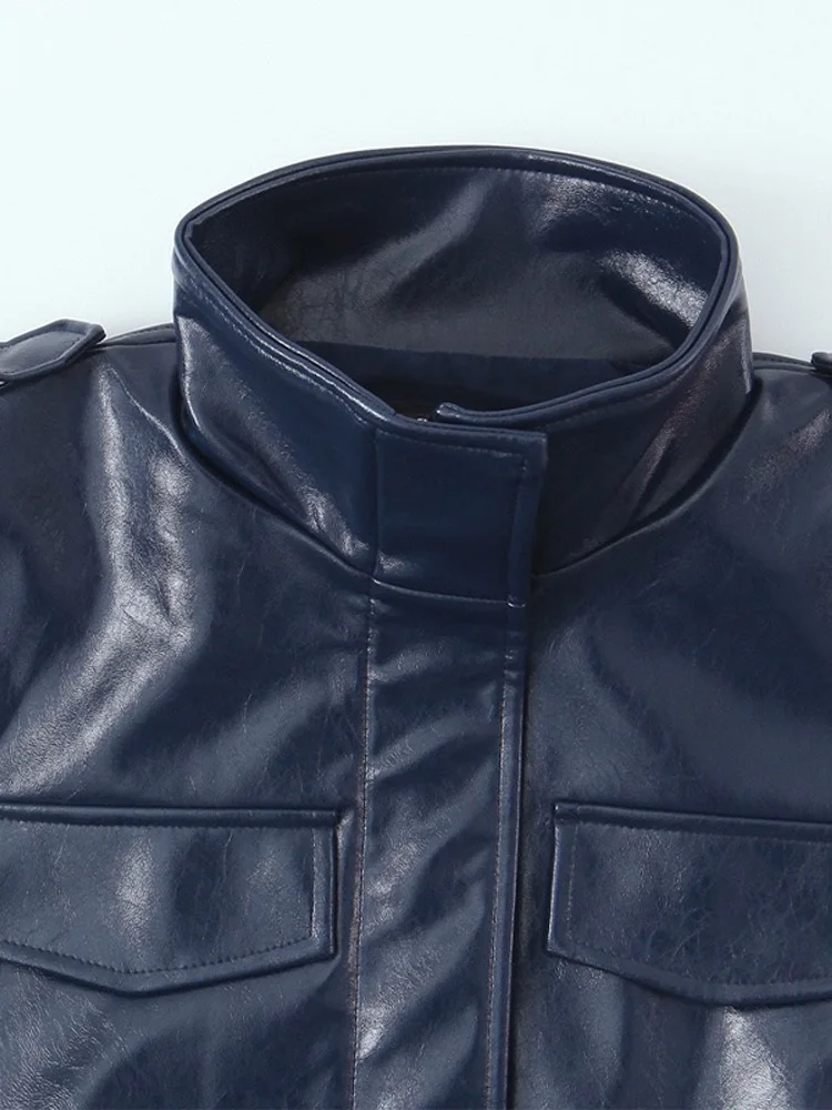 Kunstleder-Weste und Minirock-Set für Damen, Street-Style Stehkragen Ärmellose Jacke, Hüftbetonter Rock mit Nieten, Frühlings-Clubwear – Detail 6
