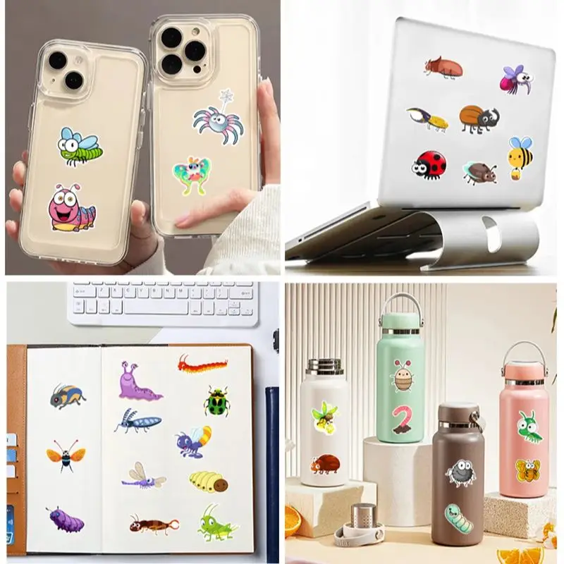 50Pcs 혼합 웜 곤충 스티커 방수 DIY 어린이 장난감 보관 상자 데칼 전화 노트북 물병에 대한 낙서
