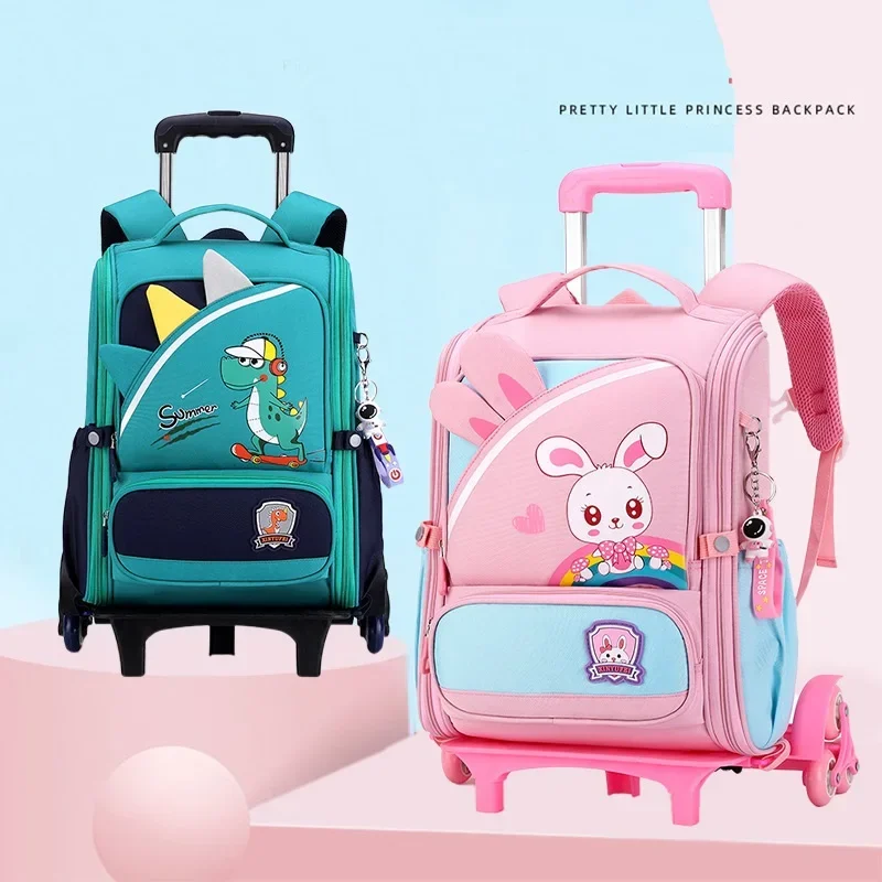 new-fashion-cartoon-children's-school-bags-with-wheeled-trolley-backpack-teenagers-girls-rolling-backpack-students-kids-backpack