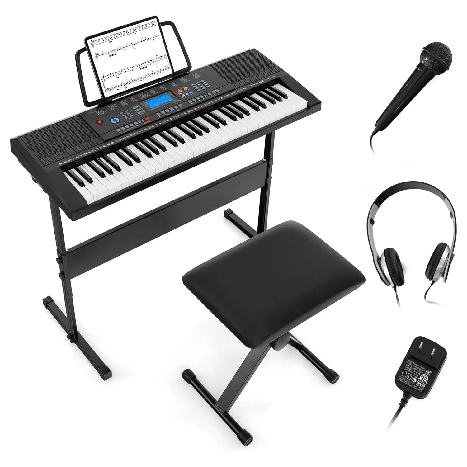Teclado Piano para Principiantes con 61 Teclas, Piano Digital con 300 Tonos, 300 Ritmos, 50 Demos, 3 Modos de Aprendizaje