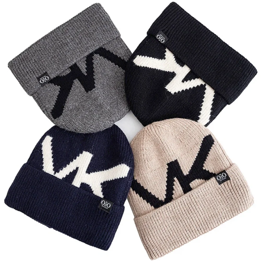Hot Sale Unisex Winter Beanie Hat Plush Fleece Warm Cap Letter Soft Beanie Hat For Men Women Thicken Ski Sports Knitted Hat