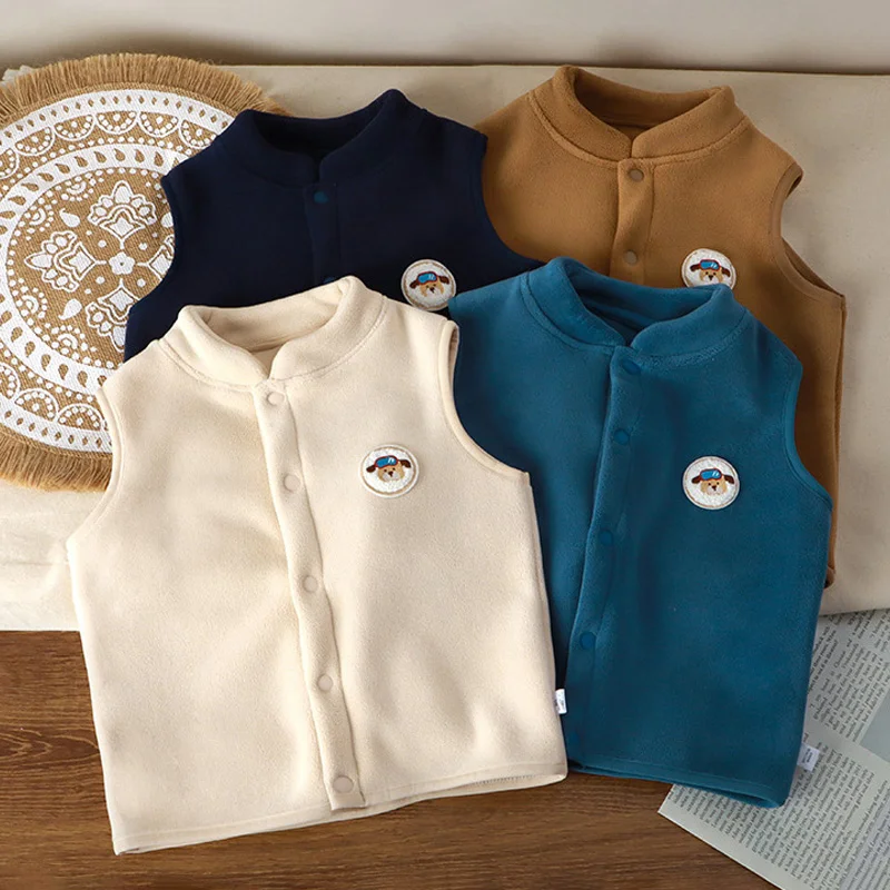 Cartoon Puppy Children's Vest Girls Boys Outer Wear Coat Spring Autumn Baby Clothes Infant Velvet Thickened Cardigan Vests fur vest children down vest