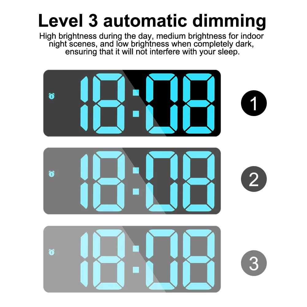 LED Digital Electronic Clock Automatic Dimming Backlight Large Number Alarm Clock Bedside Table Clock Home Office Decoration 3