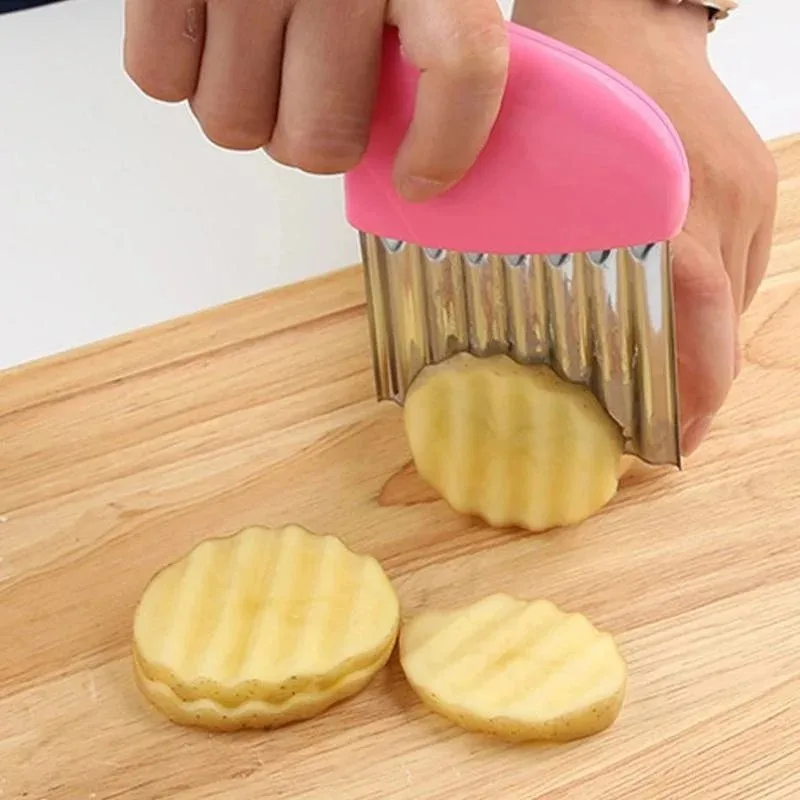 Crinkle Cut Tool, Stainless Steel Wavy Chopper Tool, Safe Durable Fruit and Vegetable Potato Slicer French Fry Crinkle Cutter
