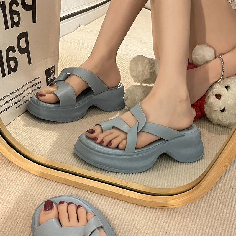 

Шлепанцы женские резиновые, пляжные тапочки на платформе, без задника, высокий каблук, Гавайский стиль, 2023