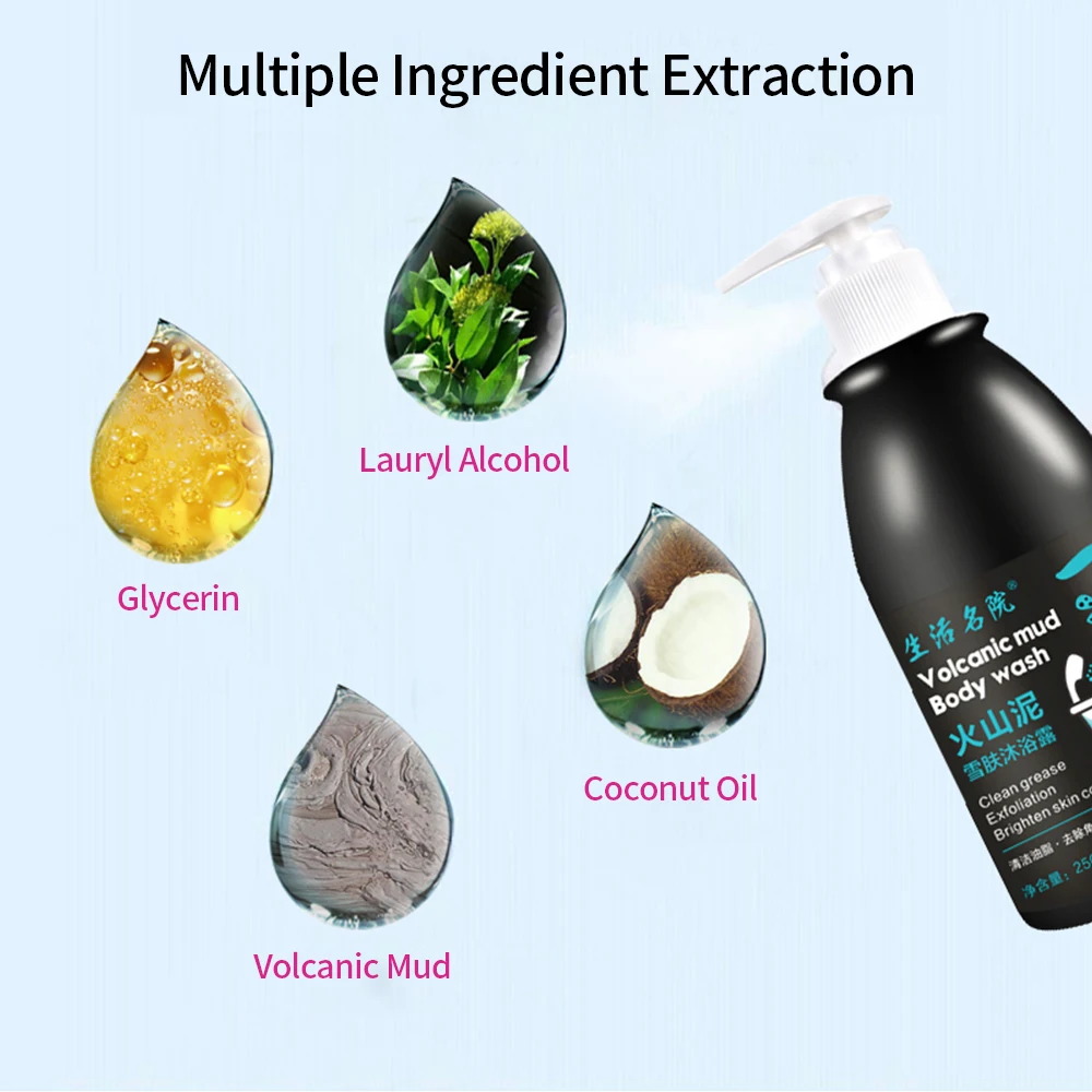 Original Volcanic Mud Body Wash Fast Whitening Shower Gel Deep Clean body soap Moisturizng & Hydrating whitening body wash
